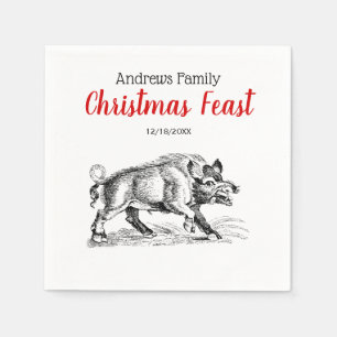  Wilde Boar Teken BW #2 Kerstmis Servet