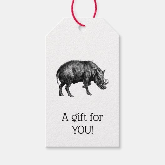  Wilde Boar Tekening BW#1 Kerstmis Cadeaulabel (Voorkant)
