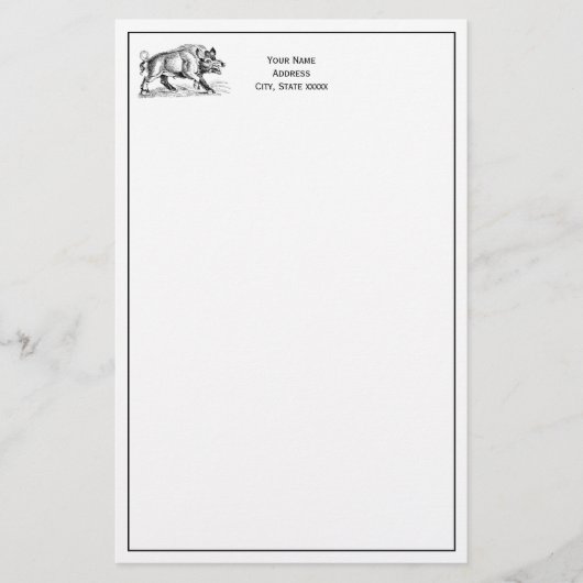  Wilde Boar Tekening BW #2 Briefpapier (Voorkant)