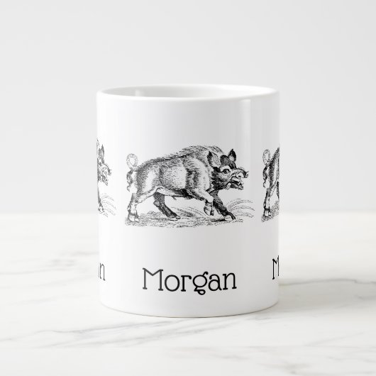  Wilde Boar Tekening BW #2 Grote Koffiekop (Voorkant)