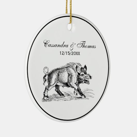  Wilde Boar Tekening BW #2 Keramisch Ornament (Rechts)