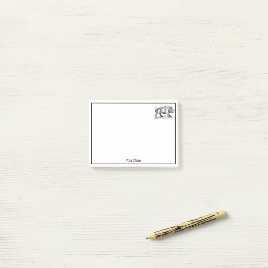  Wilde Boar Tekening BW #2 Post-it® Notes (Op bureau)