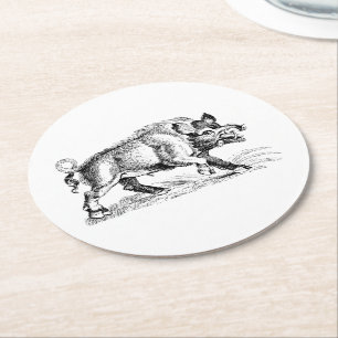  Wilde Boar Tekening BW #2 Ronde Kartonnen Onderzetter