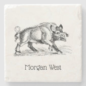  Wilde Boar Tekening BW #2 Stenen Onderzetter (Voorkant)