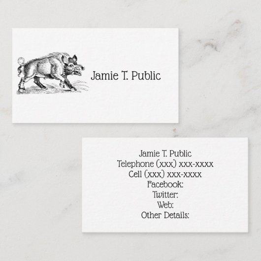  Wilde Boar Tekening BW #2 Visitekaartje (Voorkant / Achterkant)