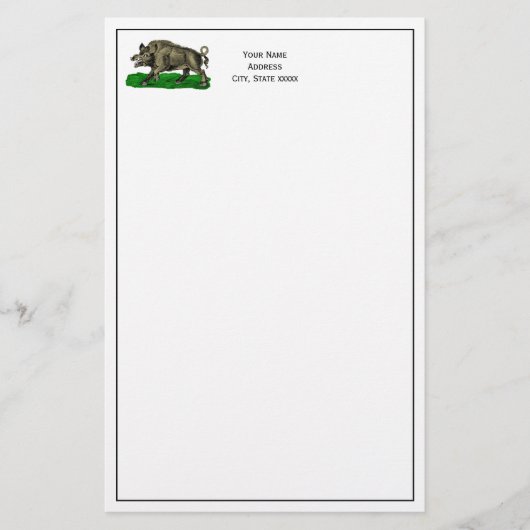  Wilde Boar Tekening BW #3C Briefpapier (Voorkant)