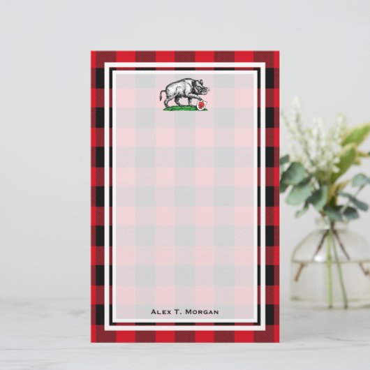  Wilde Boar Tekening BW #3C Briefpapier (Staand voorkant)