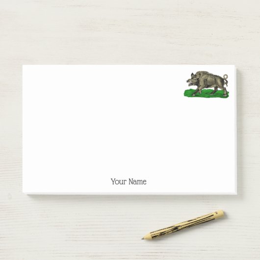  Wilde Boar Tekening BW #3C Post-it® Notes (Op bureau)