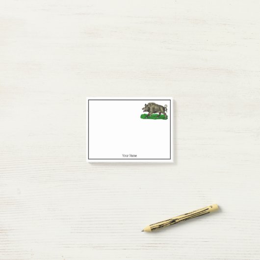  Wilde Boar Tekening BW #3C Post-it® Notes (Op bureau)