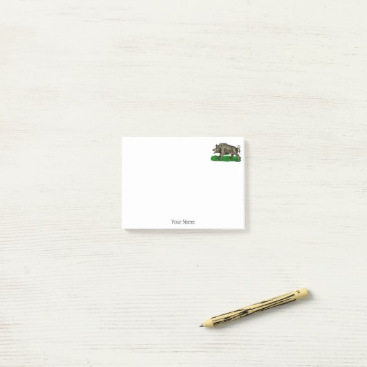  Wilde Boar Tekening BW #3C Post-it® Notes (Op bureau)