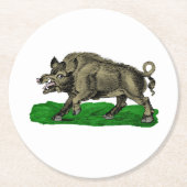  Wilde Boar Tekening BW #3C Ronde Kartonnen Onderzetter (Voorkant)