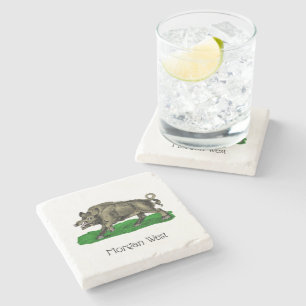  Wilde Boar Tekening BW #3C Stenen Onderzetter