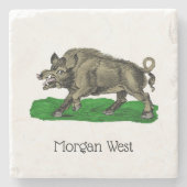  Wilde Boar Tekening BW #3C Stenen Onderzetter (Voorkant)