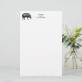  Wilde Boar Tekening BW Briefpapier (Staand voorkant)