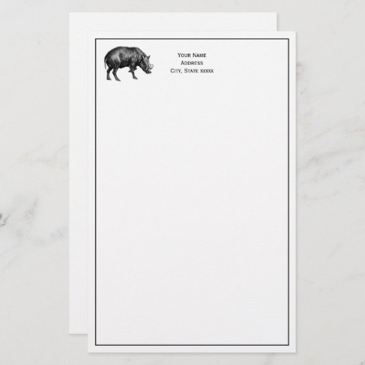  Wilde Boar Tekening BW Briefpapier (Voorkant / Achterkant)