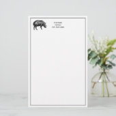  Wilde Boar Tekening BW Briefpapier (Staand voorkant)