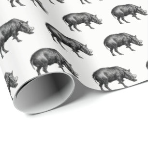 Wilde Boar Tekening BW Cadeaupapier