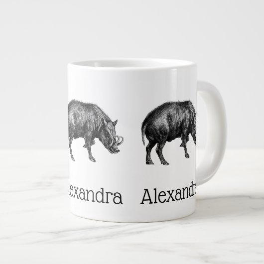 Wilde Boar Tekening BW Grote Koffiekop (Voorkant rechts)