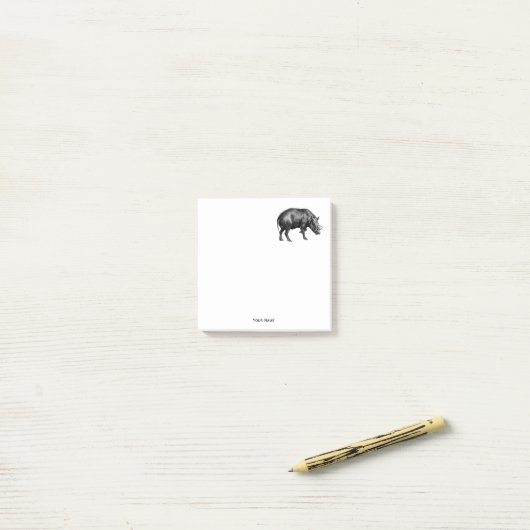  Wilde Boar Tekening BW Post-it® Notes (Op bureau)