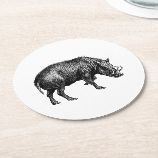  Wilde Boar Tekening BW Ronde Kartonnen Onderzetter (Gebogen)
