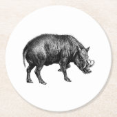  Wilde Boar Tekening BW Ronde Kartonnen Onderzetter (Voorkant)