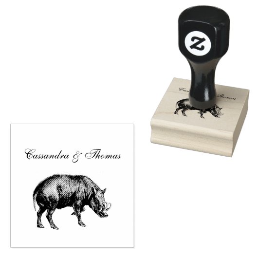  Wilde Boar Tekening BW Rubberstempel (Gestempeld)