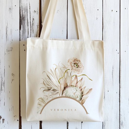 Wilde Boho Protea Pampas Gras Bloemen Persoonlijk  Tote Bag