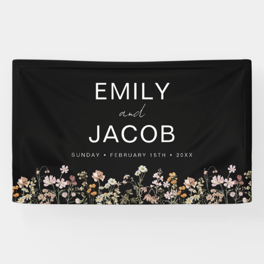 Wilde Boho Weddenschap in Bloom Black White Spandoek (Horizontaal)