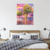 Wilde bomen bij Roze zonsondergang door de vijver Canvas Afdruk (Insitu (Slaapkamer))
