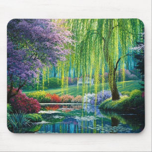 Wilde bomen boven de waterfijne kunst muismat