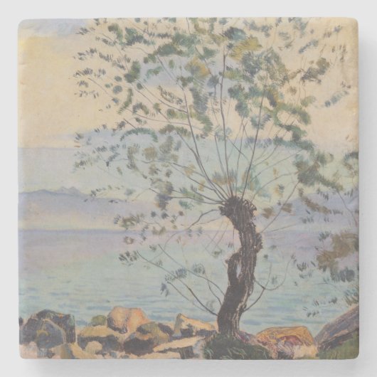 Wilde boom bij het meer (Zwitsers landschap) Stenen Onderzetter (Voorkant)