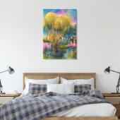 Wilde boom op zonsondergang door de vijver canvas afdruk (Insitu (Slaapkamer))