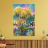 Wilde boom op zonsondergang door de vijver canvas afdruk (Insitu (Woonkamer))