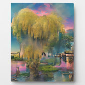 Wilde boom op zonsondergang door de vijver fotoplaat (Voorkant)