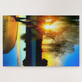 Wilde boom op zonsondergang door de vijver legpuzzel (Horizontaal)