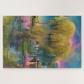 Wilde boom op zonsondergang door de vijver legpuzzel (Horizontaal)