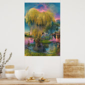 Wilde boom op zonsondergang door de vijver poster (Keuken)