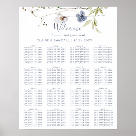 Wilde bos bloem bruiloft zitplaatsenkaart poster (Voorkant)