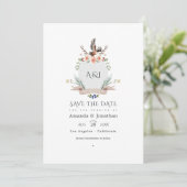 Wilde bos laurier kam wedding foto save the date (Staand voorkant)