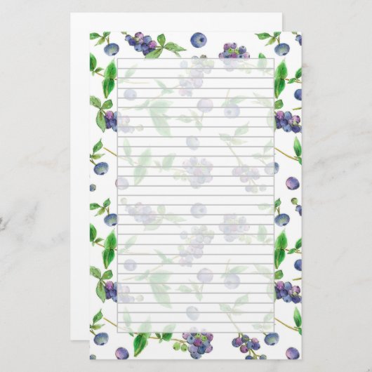 Wilde Bosbessen Waterverf Fruit Grey Lined Briefpapier (Voorkant / Achterkant)