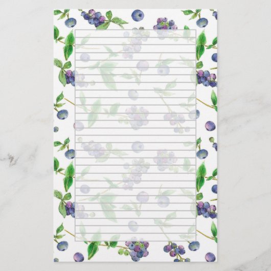 Wilde Bosbessen Waterverf Fruit Grey Lined Briefpapier (Voorkant)