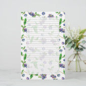 Wilde Bosbessen Waterverf Fruit Grey Lined Briefpapier (Staand voorkant)