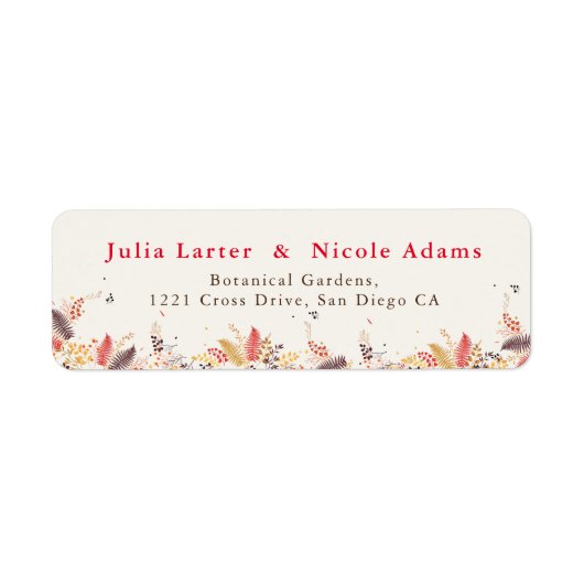 Wilde bosbloemen Varens Paddenstoelen Loof Bruilof Etiket (Voorkant)