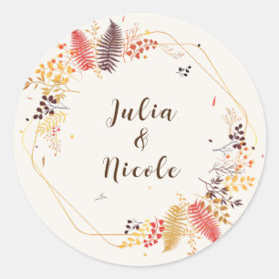 Wilde bosbloemen varens paddestoelen gebladerte tr ronde sticker