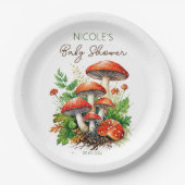 Wilde bospaddenstoelen baby shower bedrukte sjablo papieren bordje (Voorkant)