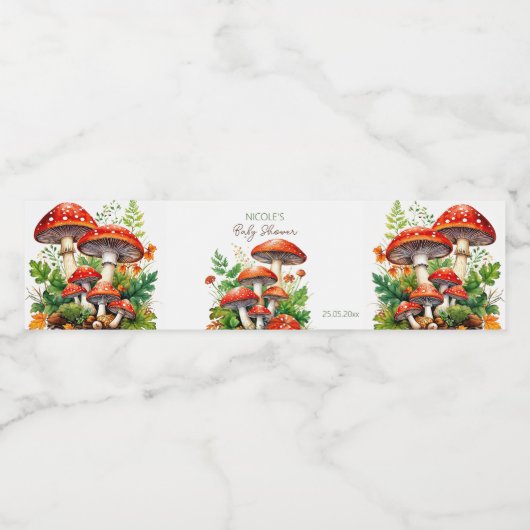 Wilde bospaddenstoelen baby shower bedrukte sjablo waterfles etiket (Enkel label)