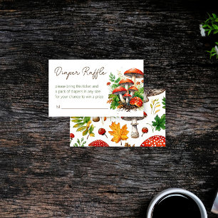 Wilde bospaddenstoelen baby shower luier loterij informatiekaartje