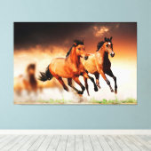 Wilde bruine paarden hardlopen canvas afdruk (Insitu (Houten vloer))