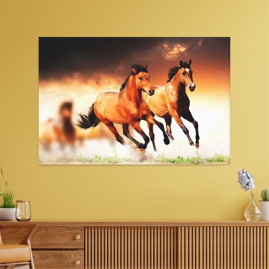 Wilde bruine paarden hardlopen canvas afdruk (Insitu (Woonkamer))