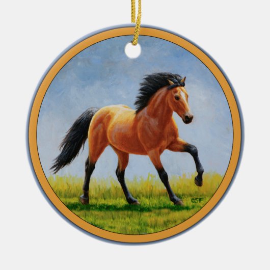 Wilde Buckskin Horse runnen Keramisch Ornament (Voorkant)